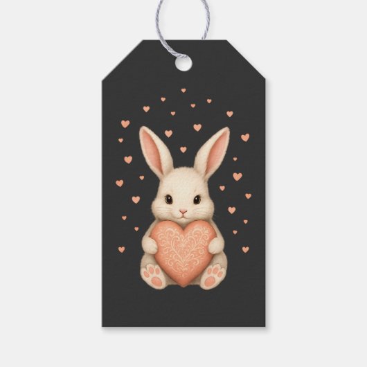 Cute Little Bunny with Heart on Dark Charcoal Geschenkanhänger (Vorderseite)