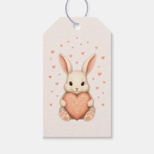 Cute Little Bunny with Heart on Soft Blush Geschenkanhänger (Vorderseite)