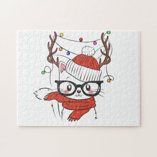 Cute little cat with deer horns puzzle (Horizontal)