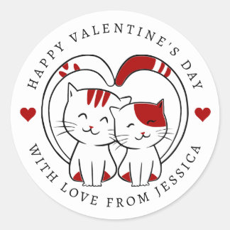 Cute Little Cats Happy Valentine's Day Runder Aufkleber