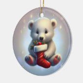 Cute Little Christmas Polar Bear Keramik Ornament (Links)
