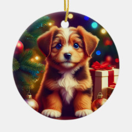 Cute Little Christmas Puppy Keramik Ornament
