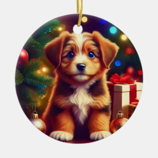 Cute Little Christmas Puppy Keramik Ornament (Vorne)