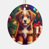 Cute Little Christmas Puppy Keramik Ornament (Links)