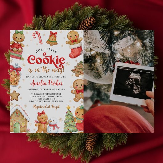 Cute Little Cookie Christmas Baby Shower Photo Einladung