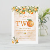 Cute Little Cutie Orange 2nd Birthday Einladung (Stehend Vorderseite)