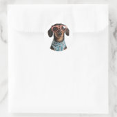 Cute Little Dachshund With Red Glasses Runder Aufkleber (Tasche)