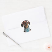 Cute Little Dachshund With Red Glasses Runder Aufkleber (Umschlag)