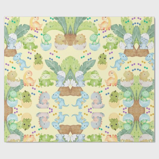 Cute Little Dino Geschenkpapier (Flach)