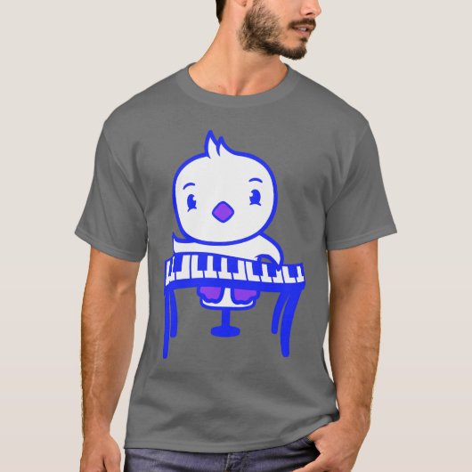 Cute Little Duck Chick Bird Playing Keyboard Music T-Shirt (Vorderseite)