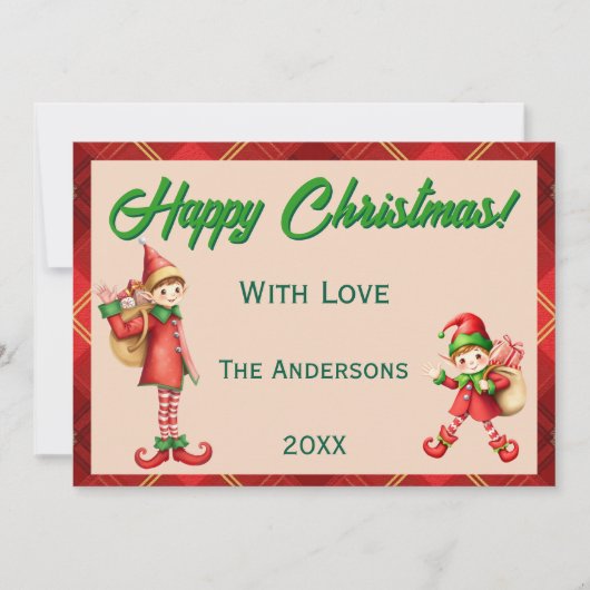 Cute Little Elves - Personalized Christmas Feiertagskarte (Vorderseite)