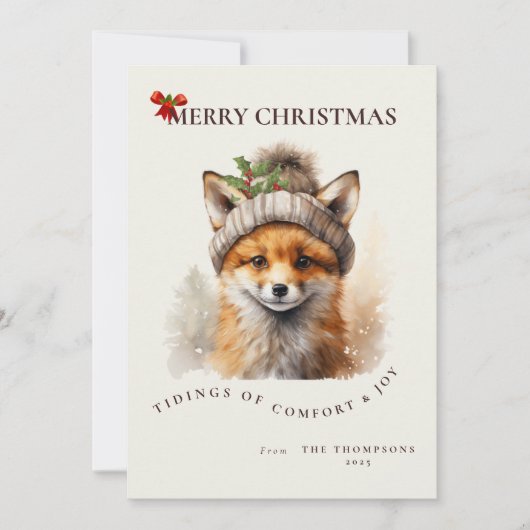Cute Little Fox Christmas Greetings Card Einladung (Vorderseite)