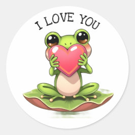 Cute Little Frog Holding a Heart | I Love You Runder Aufkleber
