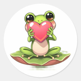 Cute Little Frog Holding a Heart Runder Aufkleber