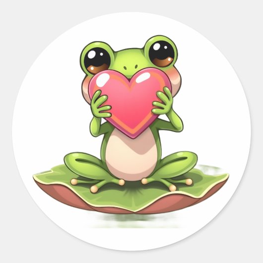 Cute Little Frog Holding a Heart Runder Aufkleber (Vorderseite)