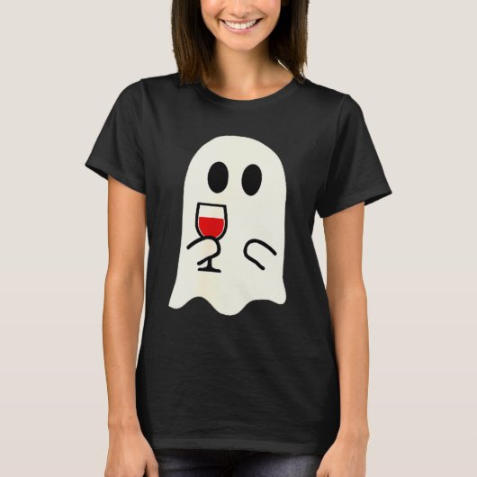 Cute Little Ghost Red Wine Gl Halloween T-Shirt (Vorderseite)