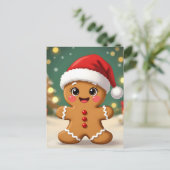 Cute little gingerbread man with Christmas hat Postkarte (Stehend Vorderseite)