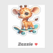 Cute little giraffe on a skateboard Classic T-Shir Aufkleber (Blatt)