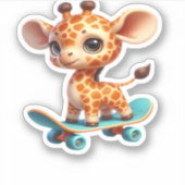 Cute little giraffe on a skateboard Classic T-Shir Aufkleber (Vorderseite)