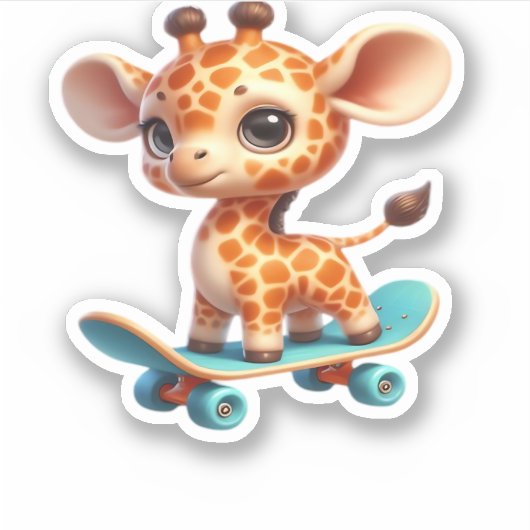 Cute little giraffe on a skateboard Classic T-Shir Aufkleber (Vorderseite)