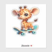 Cute little giraffe on a skateboard Classic T-Shir Aufkleber (Blatt)