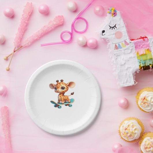 Cute little giraffe on a skateboard Classic T-Shir Pappteller (Party)