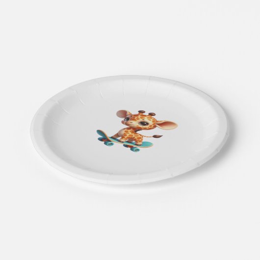 Cute little giraffe on a skateboard Classic T-Shir Pappteller (Schrägansicht)