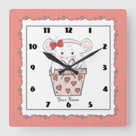 Cute Little Girl Hamster Pink Quadratische Wanduhr