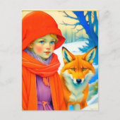 Cute Little Girl With Fox Chritmas Postkarte (Vorderseite)