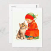 Cute Little Girl With Kitten Chritmas  Postkarte (Vorne/Hinten)