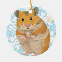 Cute little Hamster Holding flower & snowflake