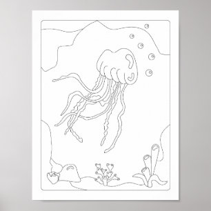 Cute Little Jellyfish  Antistress Coloring book Po Poster