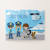 Cute Little Kid Cartoon Policeman with First Name Puzzle (Horizontal)