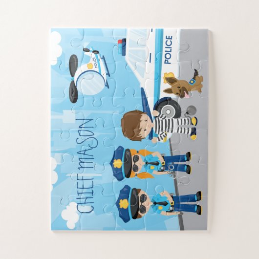 Cute Little Kid Cartoon Policeman with First Name Puzzle (Vertikal)