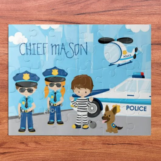 Cute Little Kid Cartoon Policeman with First Name Puzzle