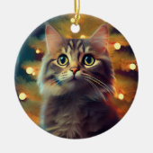 Cute Little Kitten Playing With Christmas Bulb Keramik Ornament (Vorne)