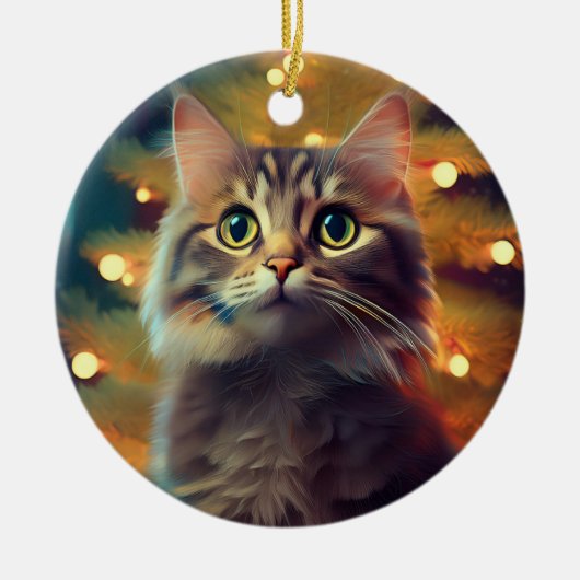 Cute Little Kitten Playing With Christmas Bulb Keramik Ornament (Vorne)