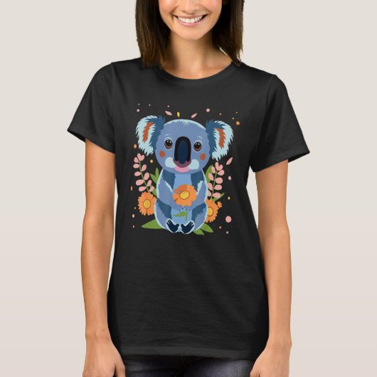 Cute Little Koala Bear Animal with Flowers T-Shirt (Vorderseite)