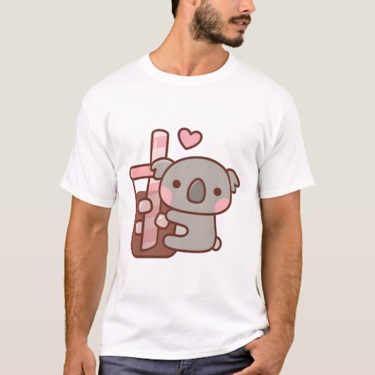 Cute Little Koala Bear Hugging Iced Coffee T-Shirt (Vorderseite)