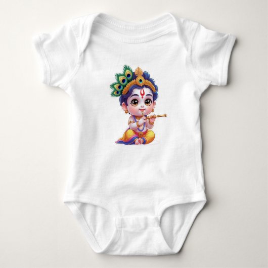 Cute Little Krishna Baby Art Outfit – Hindu God Baby Strampler (Vorderseite)