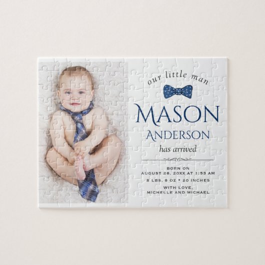 Cute Little Man | Boy Photo Birth Announcement Puzzle (Horizontal)
