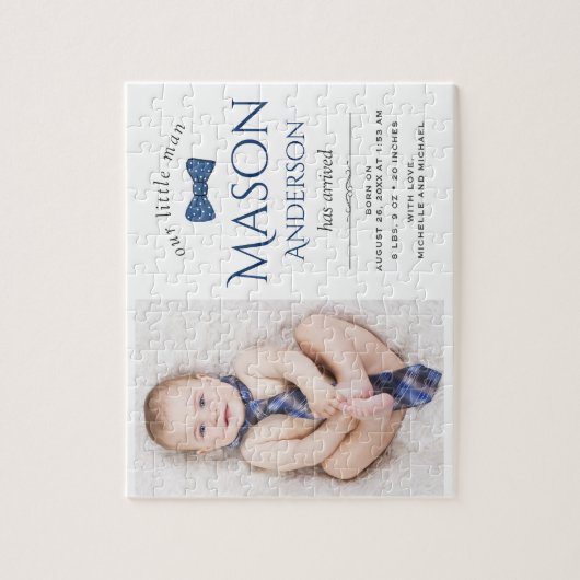 Cute Little Man | Boy Photo Birth Announcement Puzzle (Vertikal)