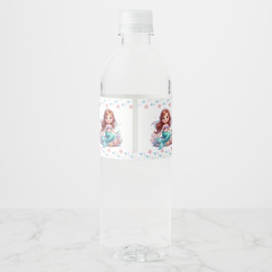 Cute Little Mermaid Baby Shower Water Bottle Label Wasserflaschenetikett (Rückseite)