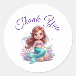 Cute Little Mermaid Under the Sea Baby Shower Than Runder Aufkleber