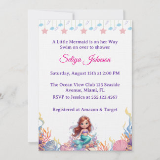 Cute Little Mermaid Under the Sea Girl Baby Shower Einladung