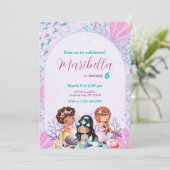 Cute Little Mermaids Under The Sea Birthday Party Einladung (Stehend Vorderseite)