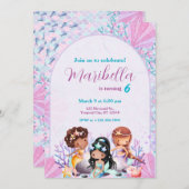 Cute Little Mermaids Under The Sea Birthday Party Einladung (Vorne/Hinten)