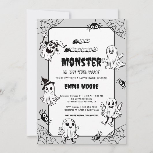 Cute Little Monster Baby Shower Illustration Einladung (Vorderseite)