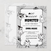 Cute Little Monster Baby Shower Illustration Einladung (Vorne/Hinten)