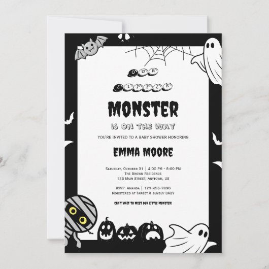 Cute Little Monster Baby Shower Illustration Einladung (Vorderseite)